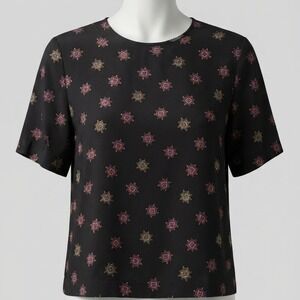 Fundamental Things Vintage Black Medallion Print Blouse Short‎ Sleeve Top Sz 16